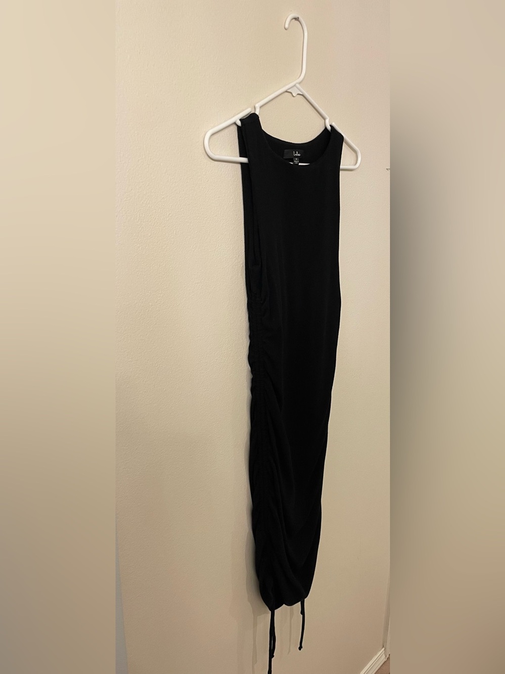 Lulus Over and Over Black Ribbed Drawstring Ruched Bodycon Dress, Medium - Picture 5 of 8